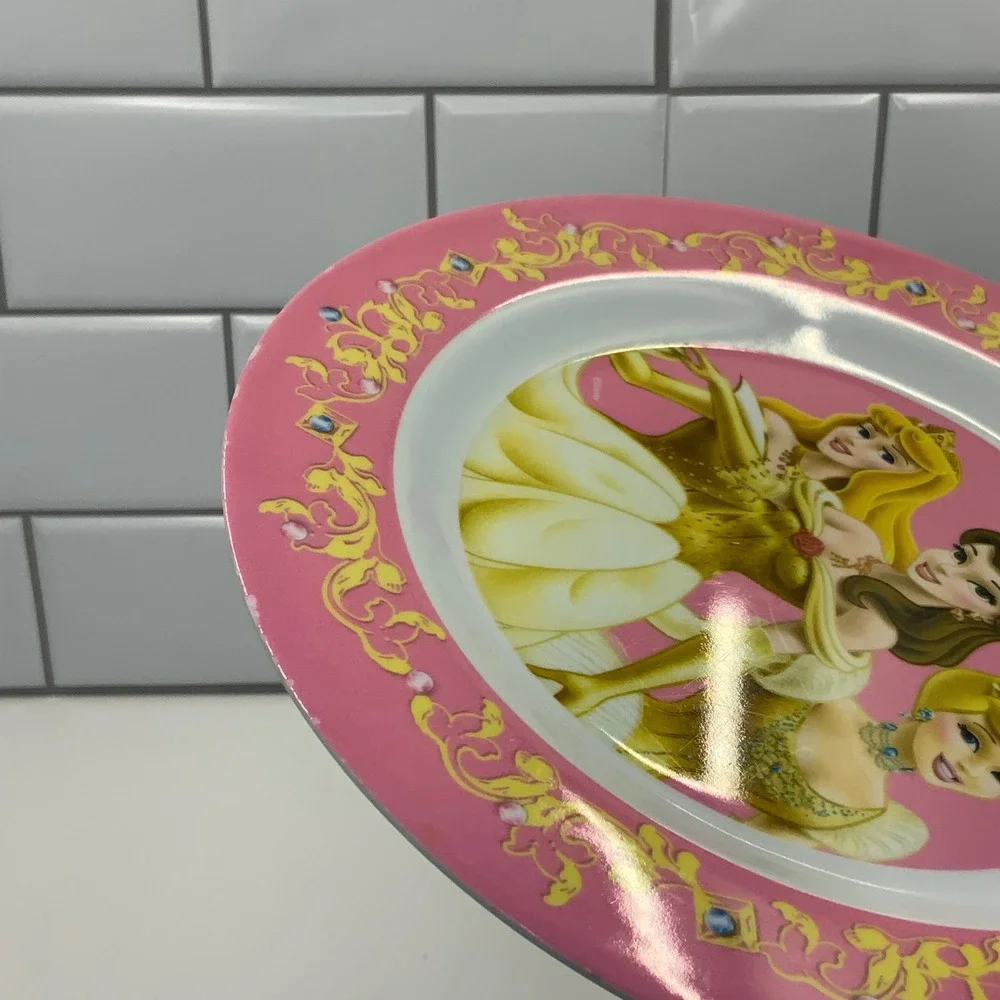 Disney Princess Melamine Plate Kcare Aurora Belle Cinderella Pink 9 Inch